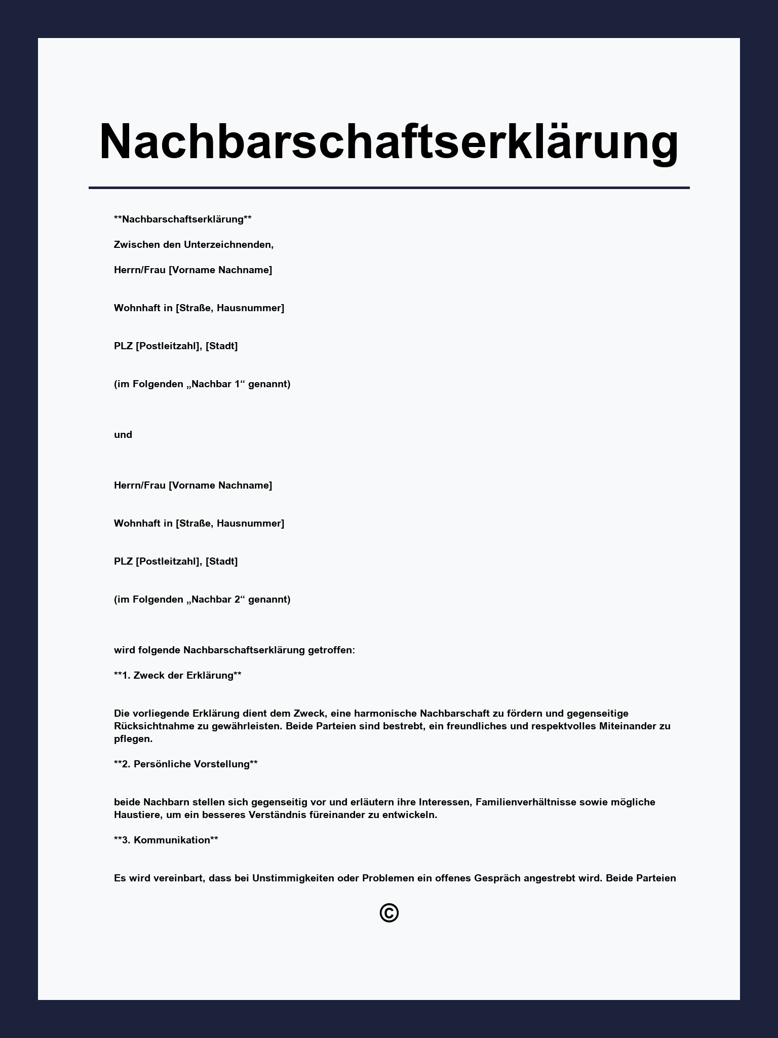 Nachbarschaftserklärung Muster