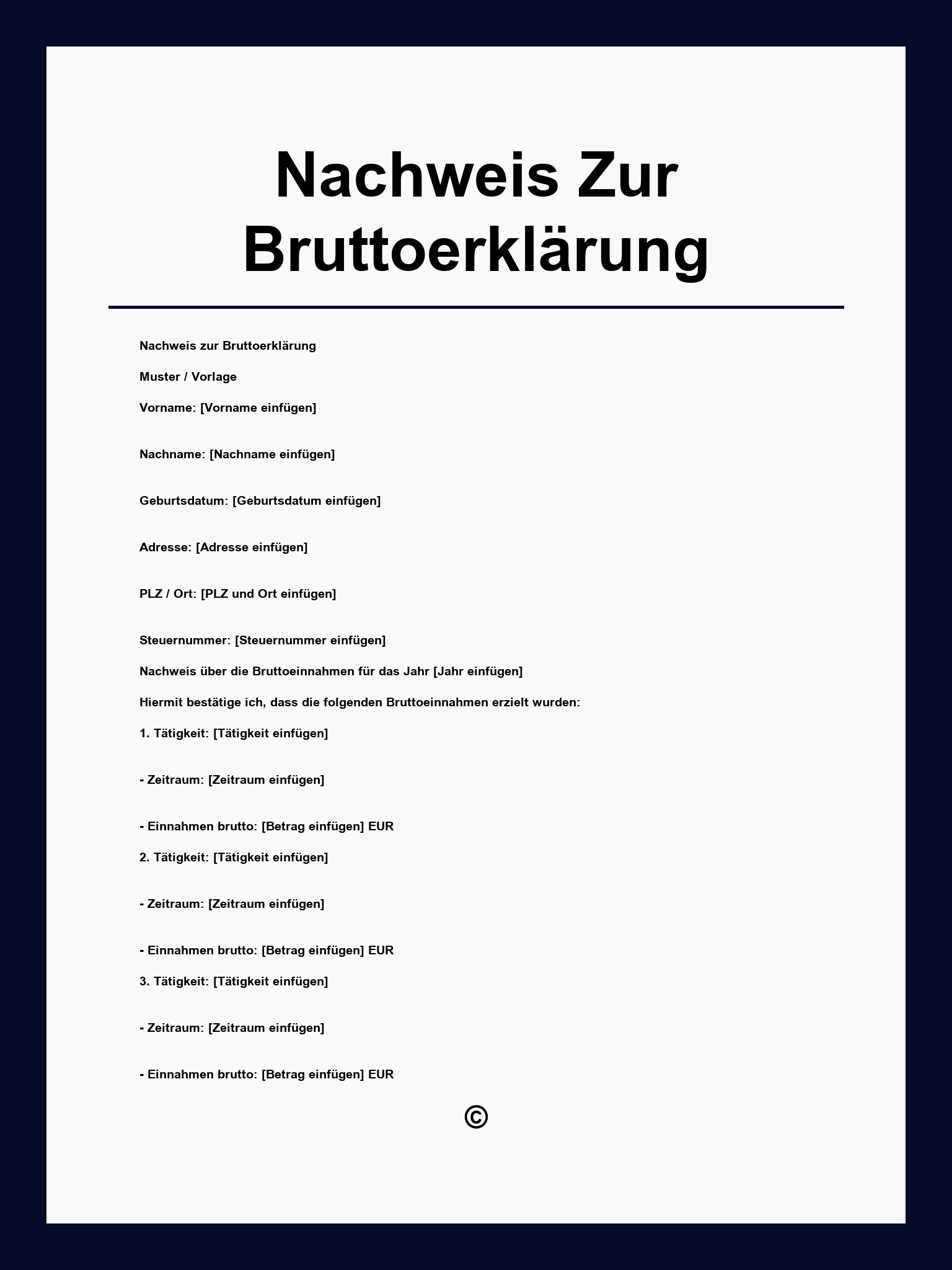 Nachweis Zur Bruttoerklärung