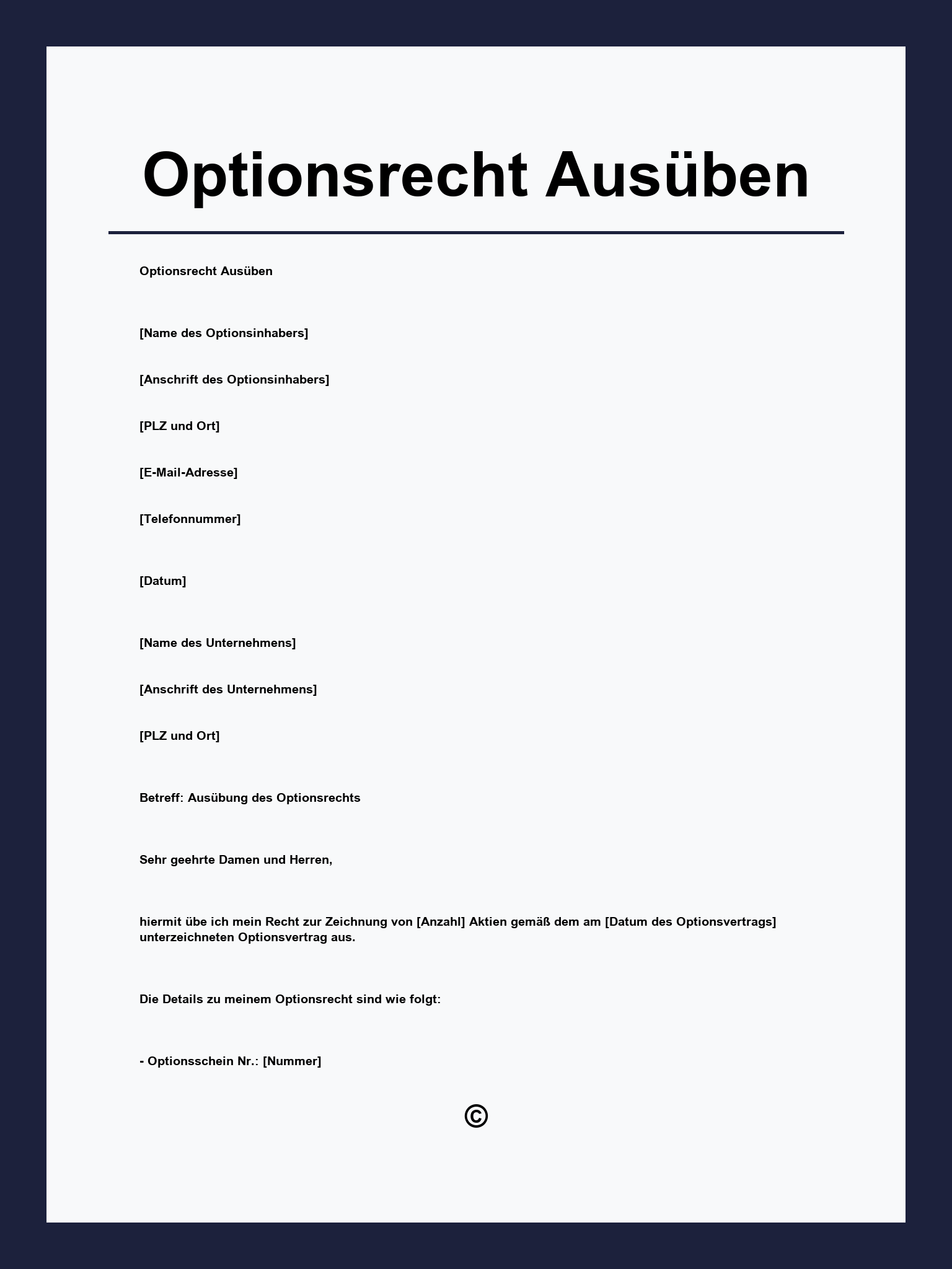 Optionsrecht Ausüben Muster