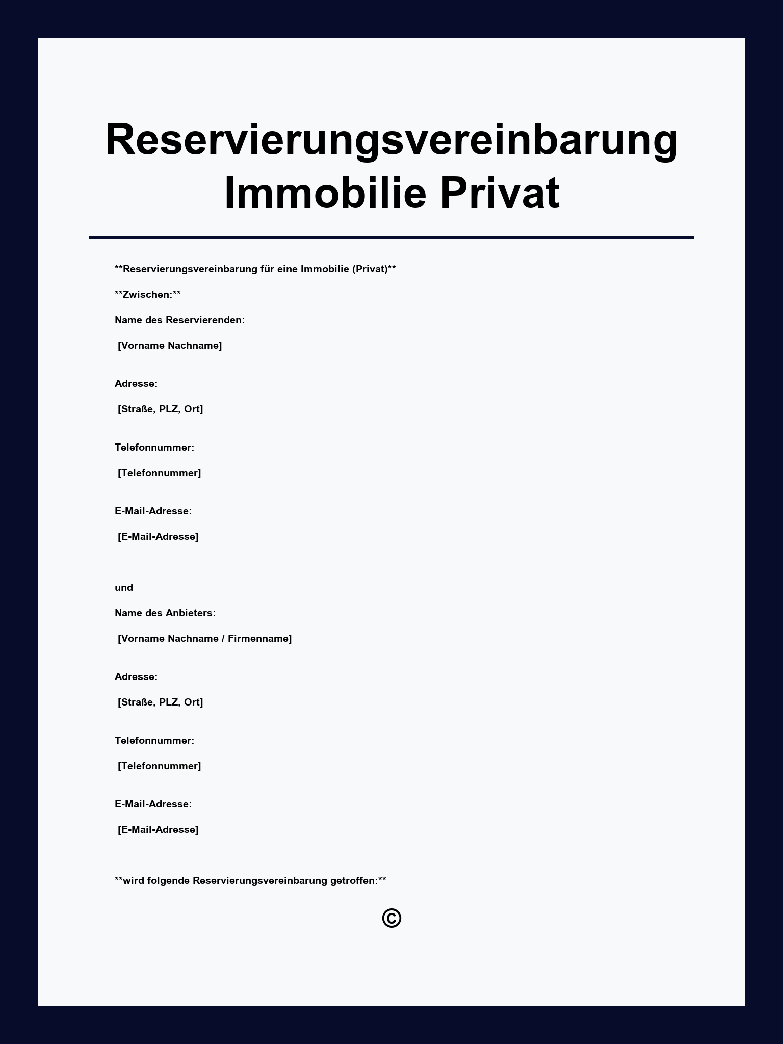 Reservierungsvereinbarung Immobilie Privat Muster Pdf