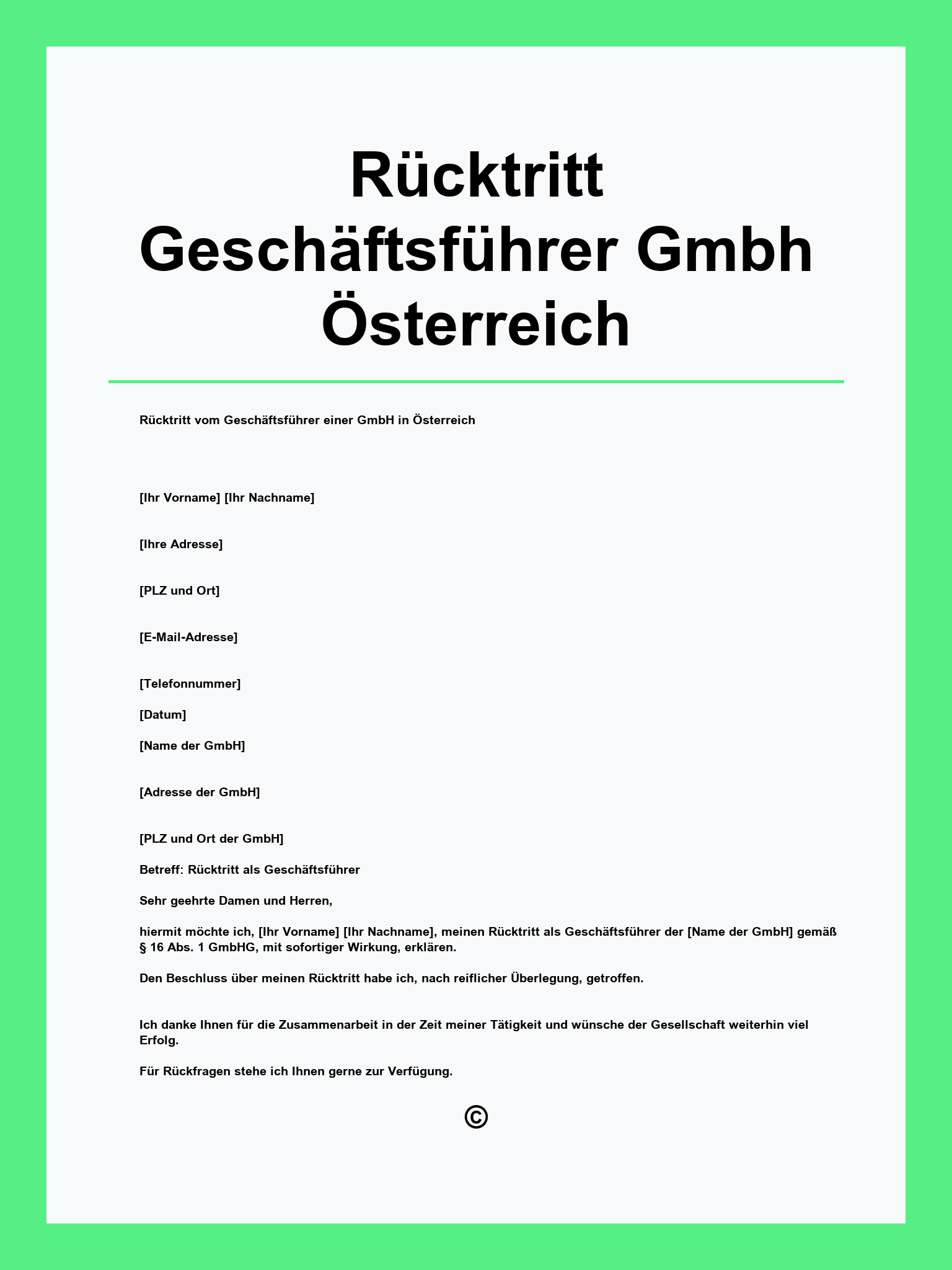 Rücktritt Geschäftsführer Gmbh Österreich Muster