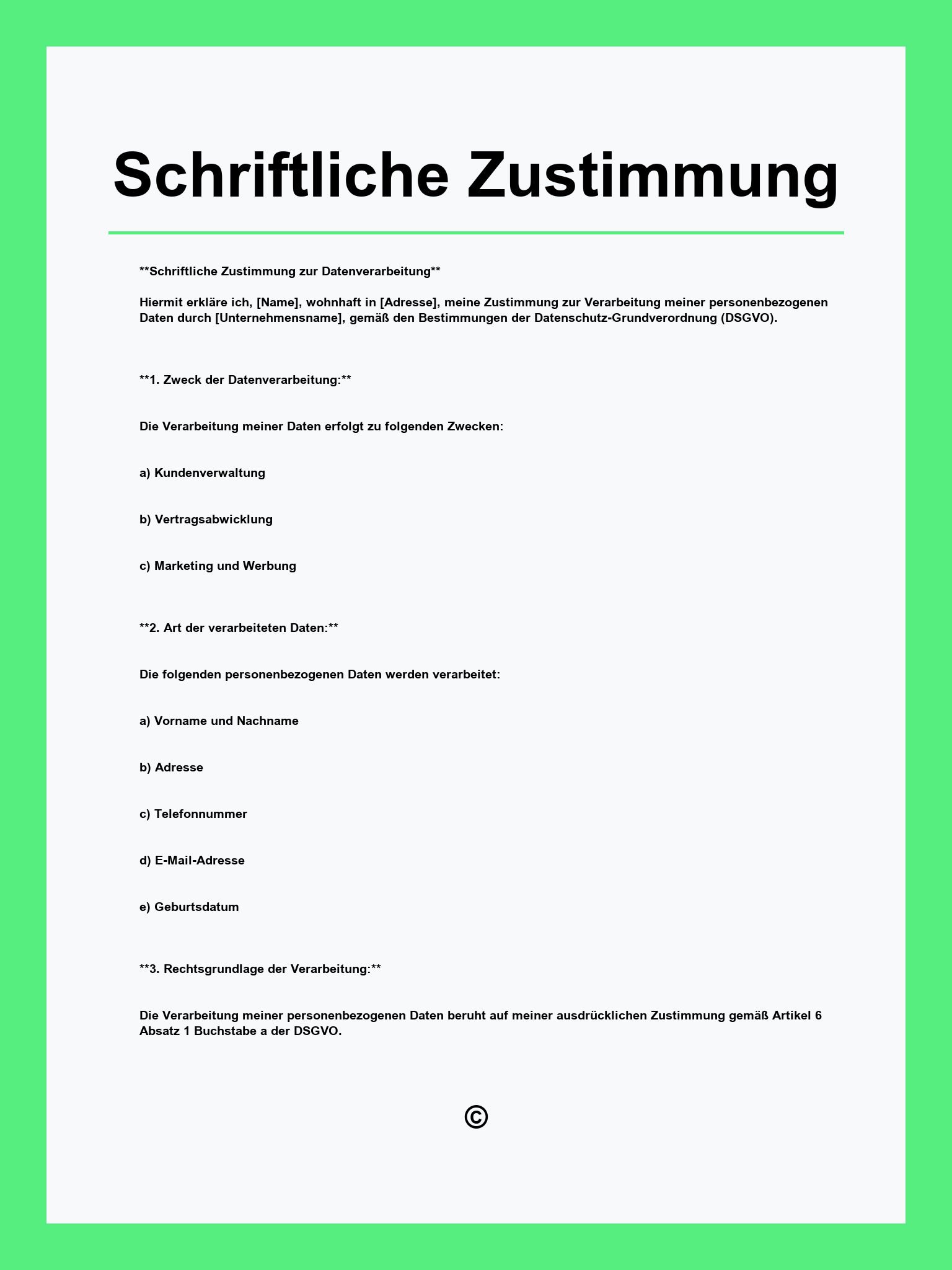 Schriftliche Zustimmung