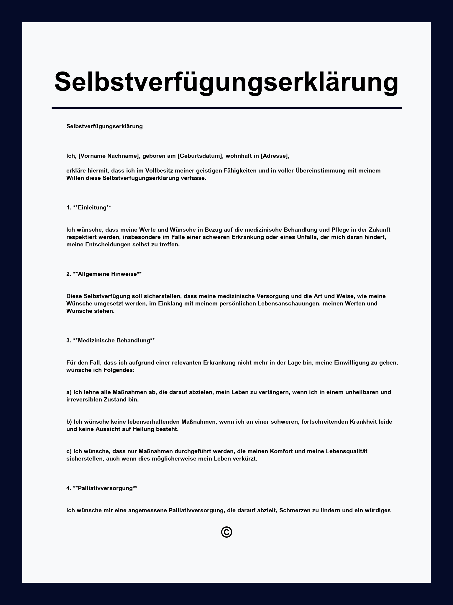 Selbstverfügungserklärung
