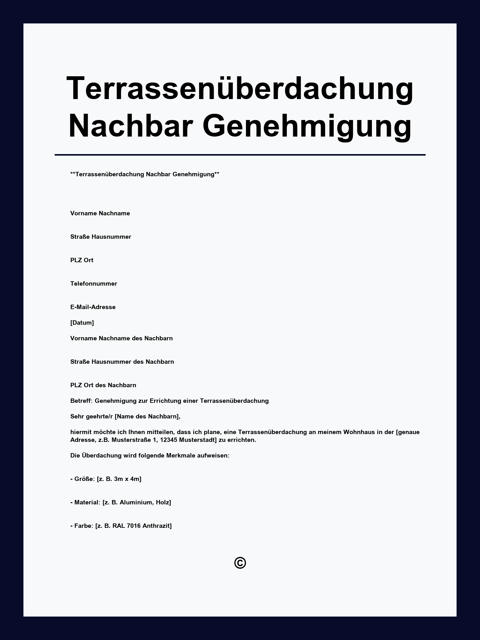 Terrassenüberdachung Nachbar Genehmigung Vorlage