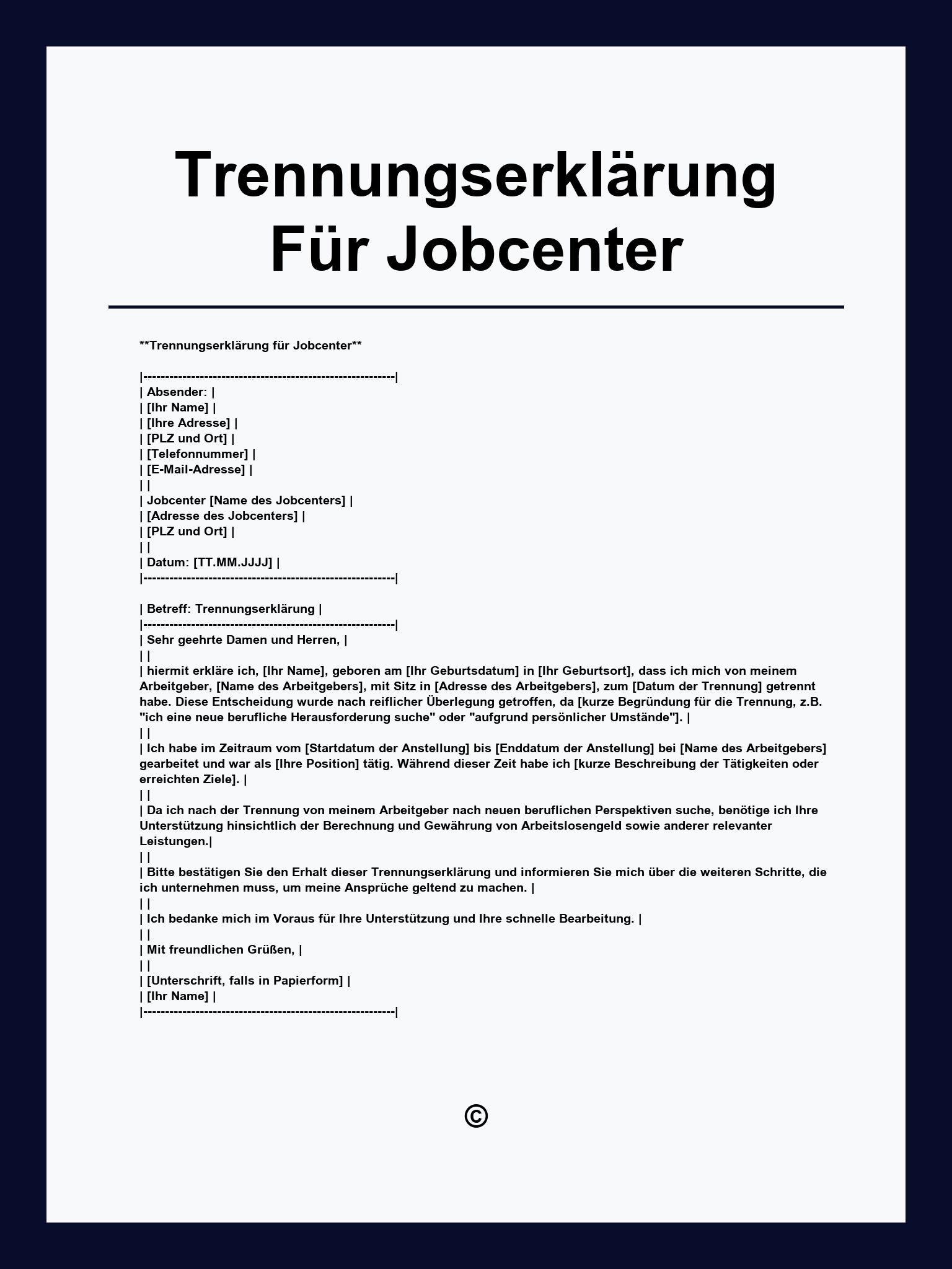 Trennungserklärung Für Jobcenter Vorlage