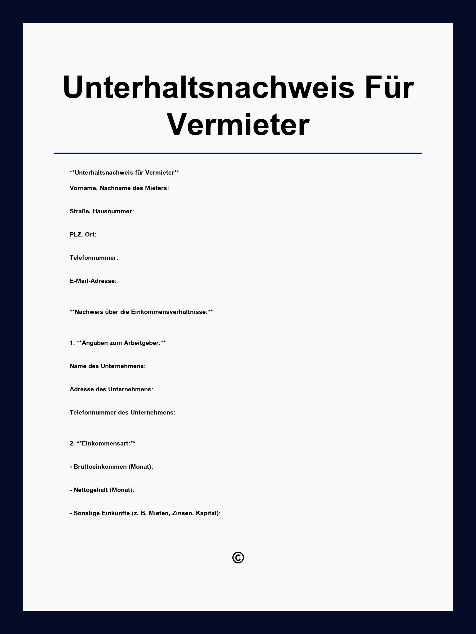 Unterhaltsnachweis Für Vermieter Vorlage