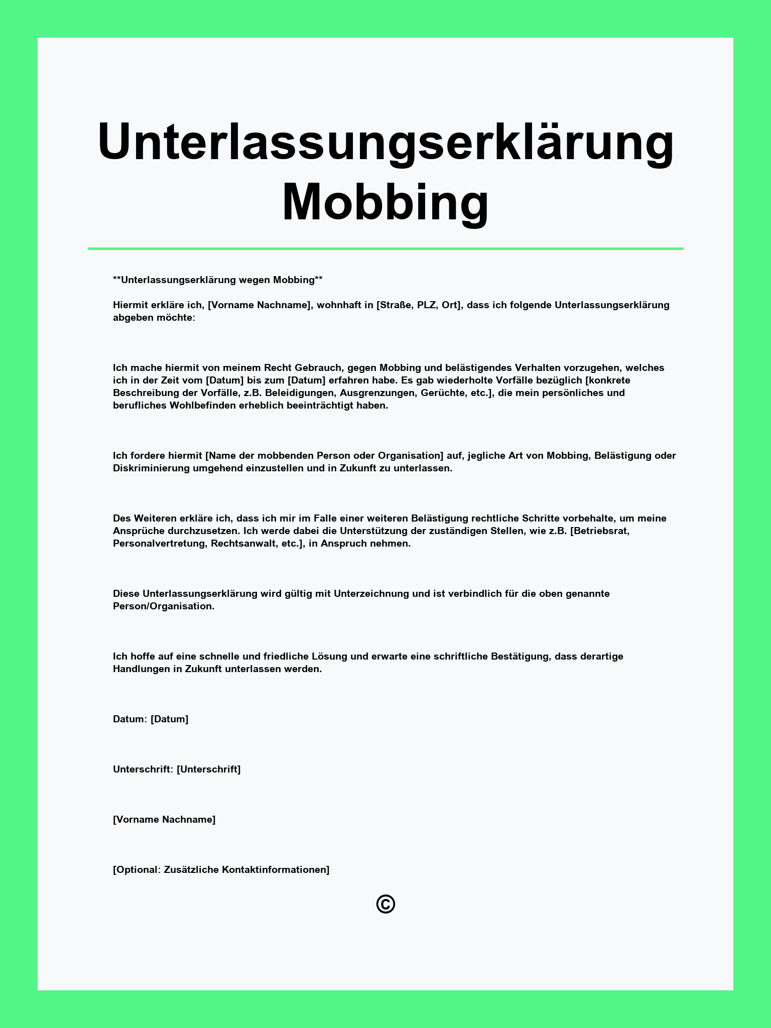 Unterlassungserklärung Mobbing Muster