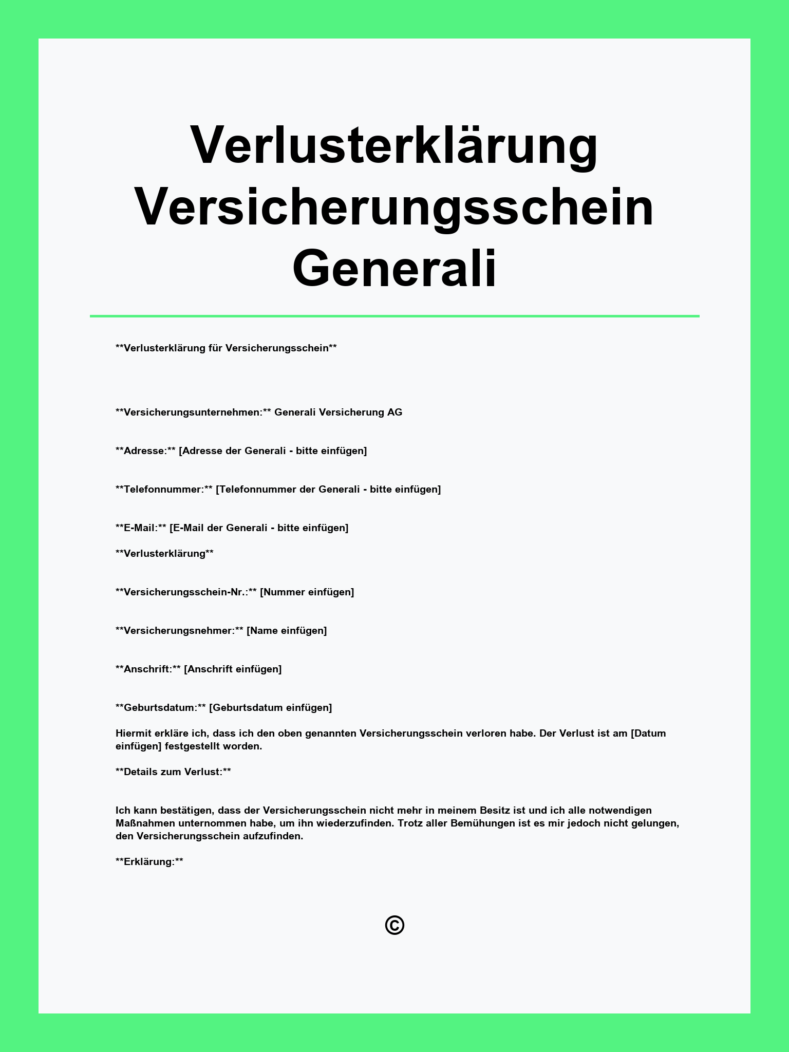 Verlusterklärung Versicherungsschein Generali