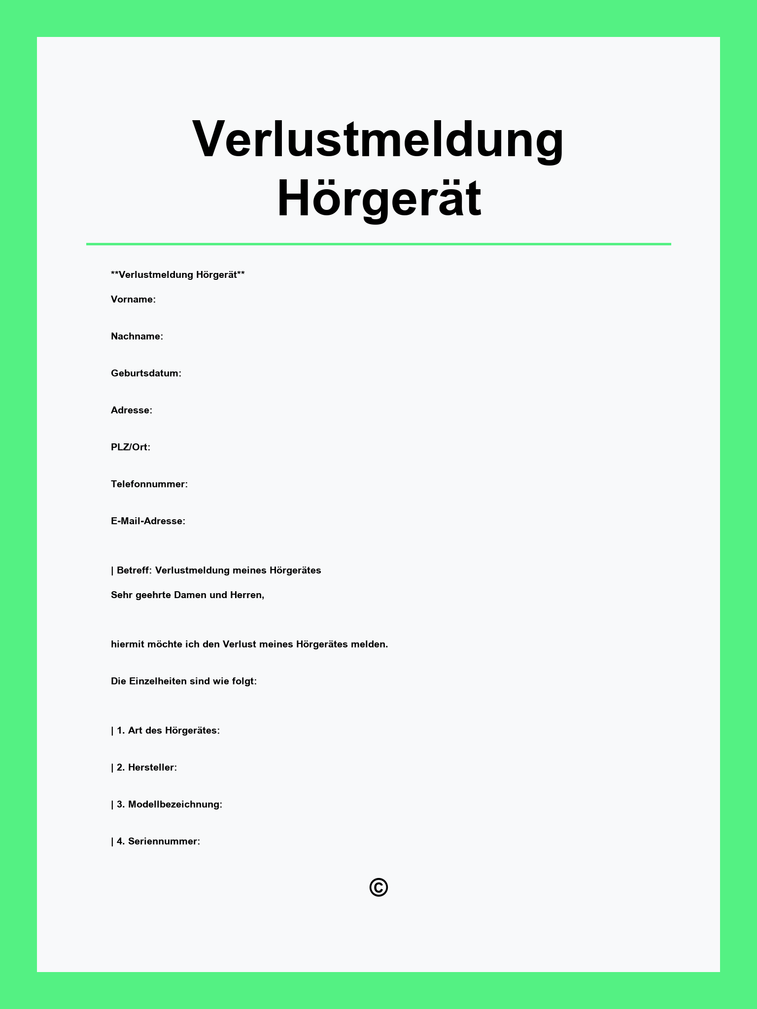 Verlustmeldung Hörgerät Vorlage