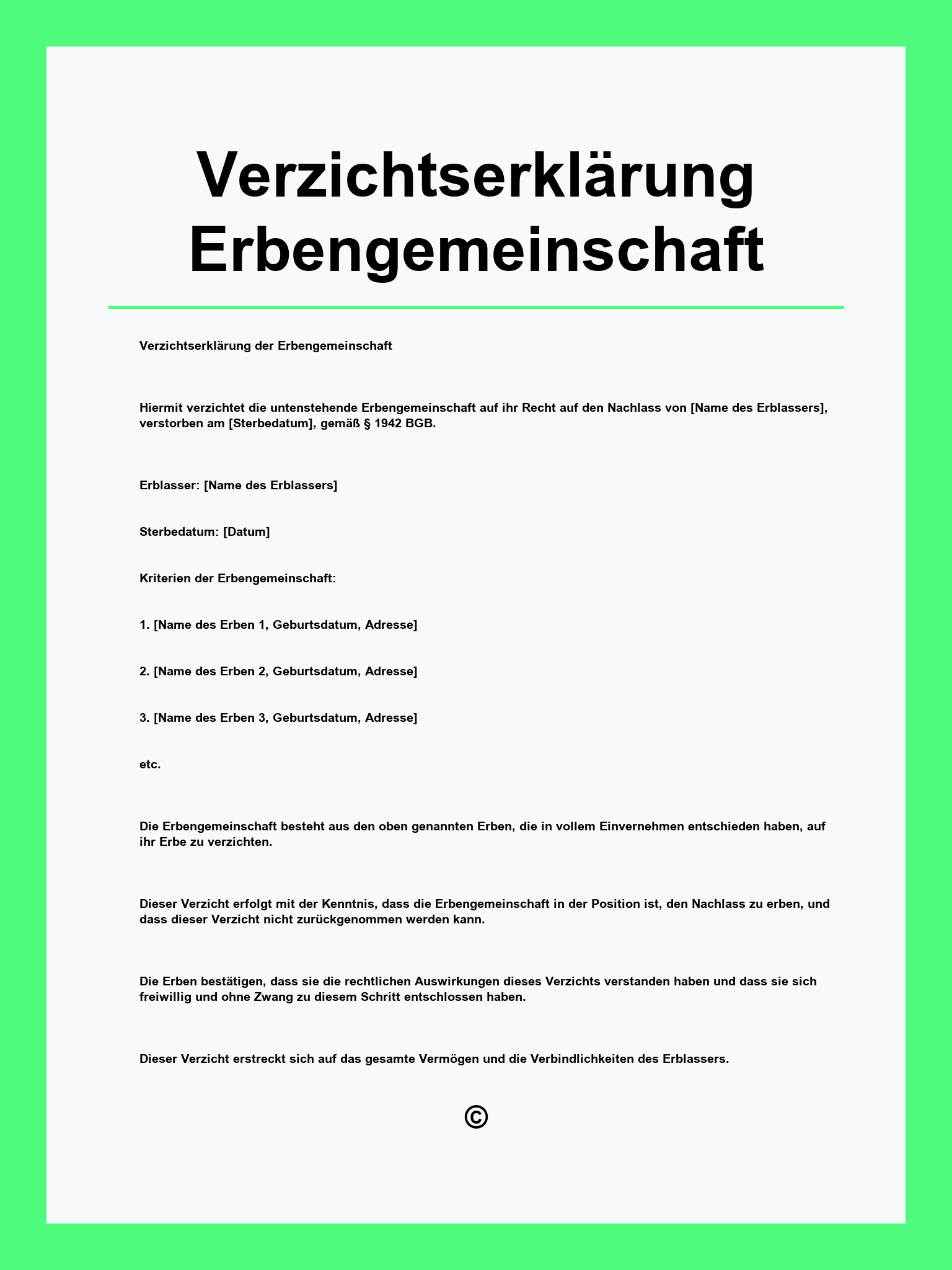 Verzichtserklärung Erbengemeinschaft Vordruck