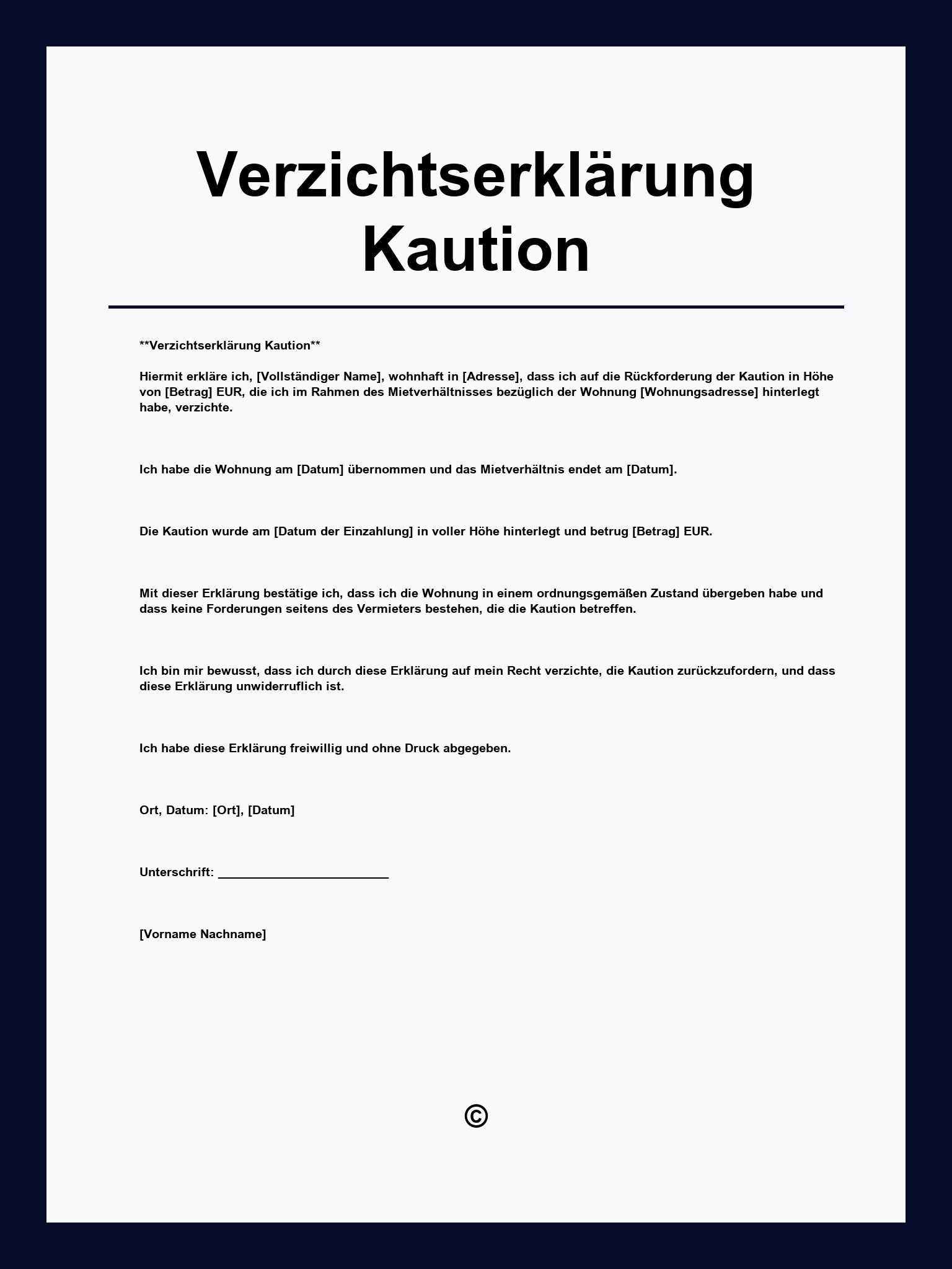 Verzichtserklärung Kaution Vorlage
