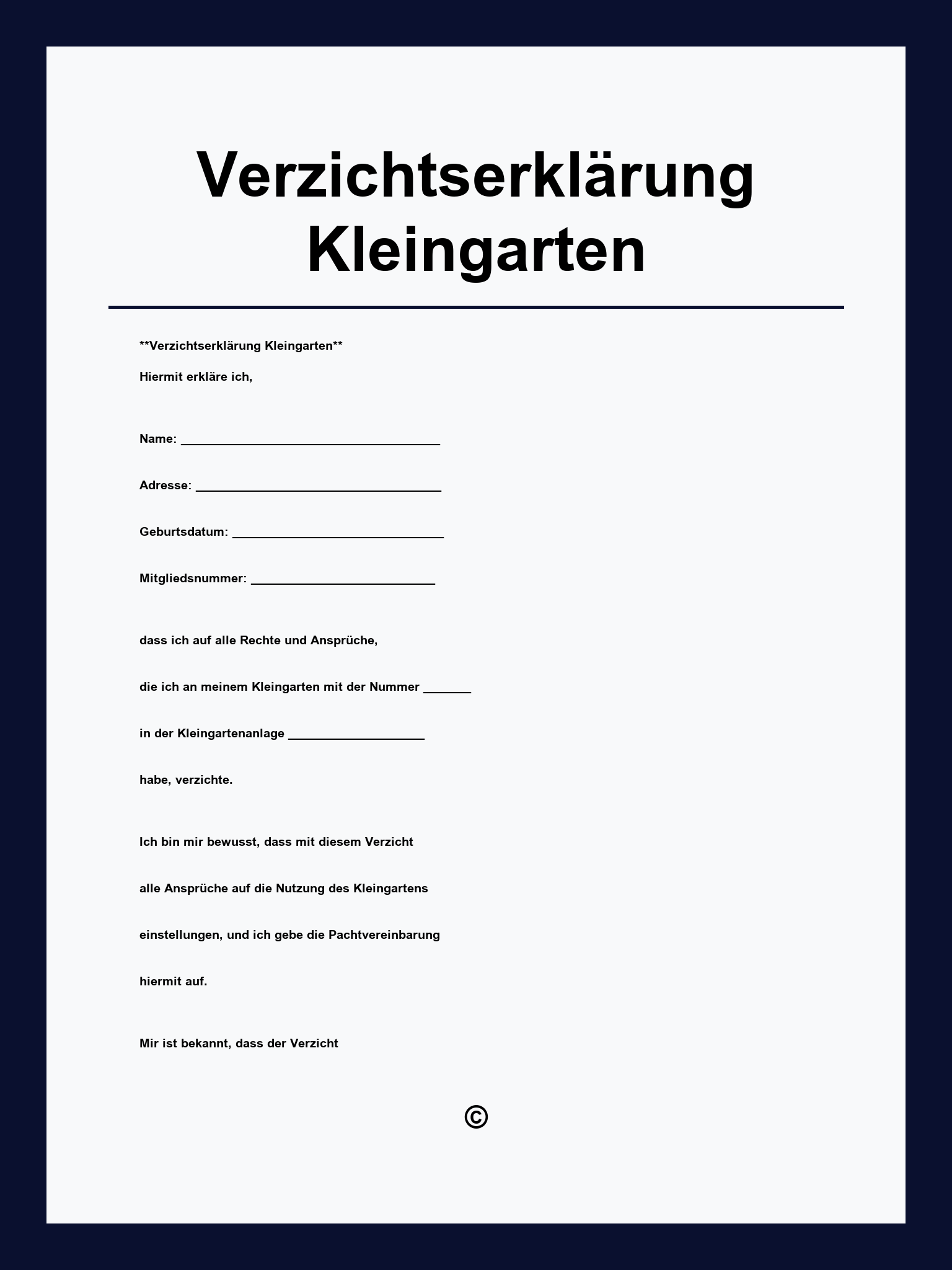Verzichtserklärung Kleingarten
