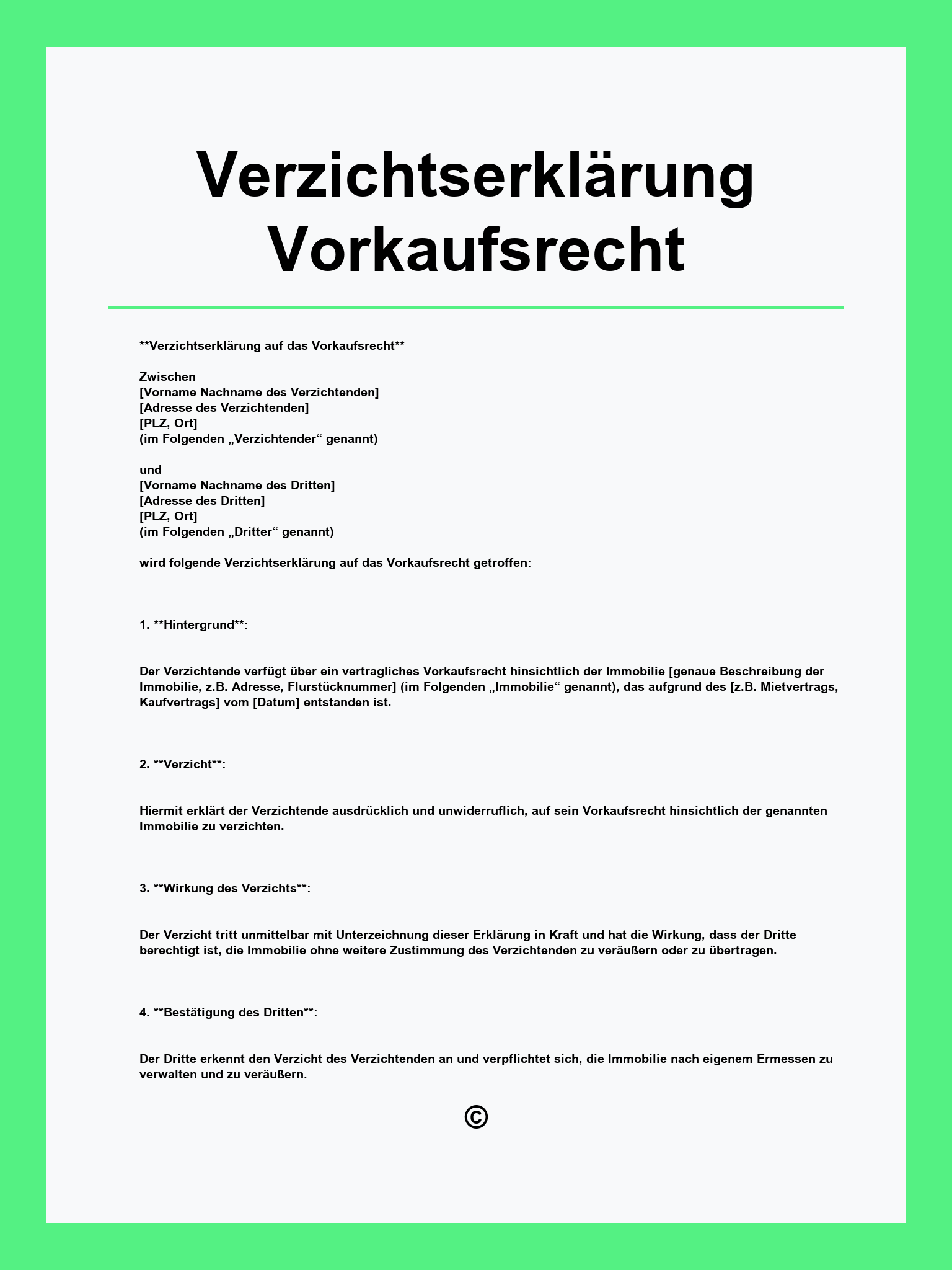 Verzichtserklärung Vorkaufsrecht Muster