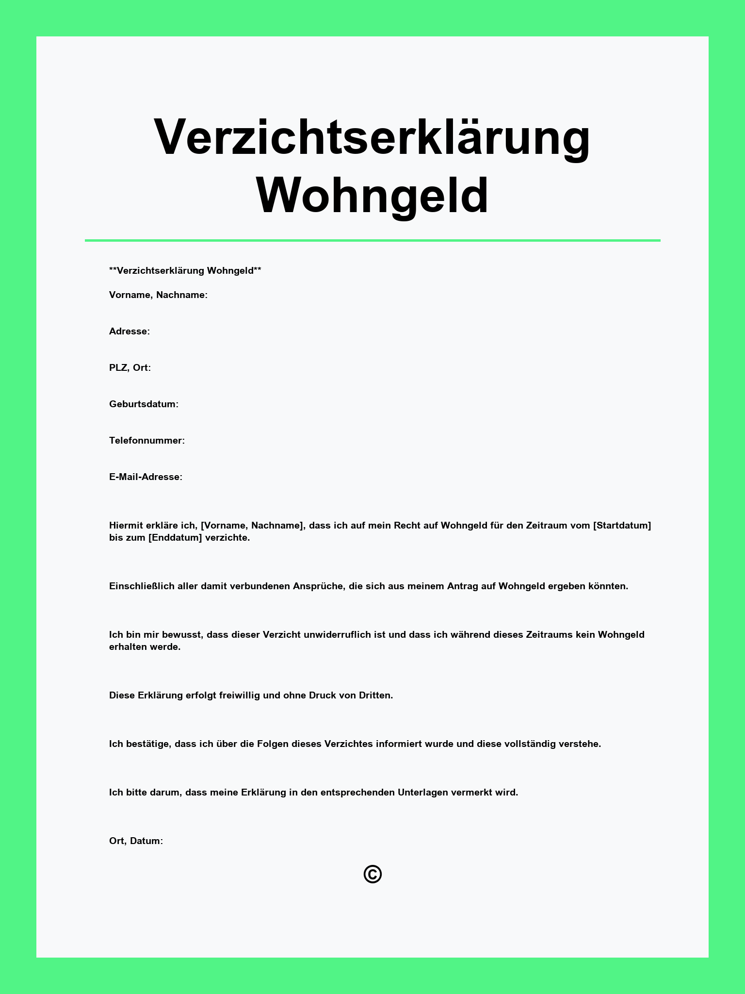 Verzichtserklärung Wohngeld Muster