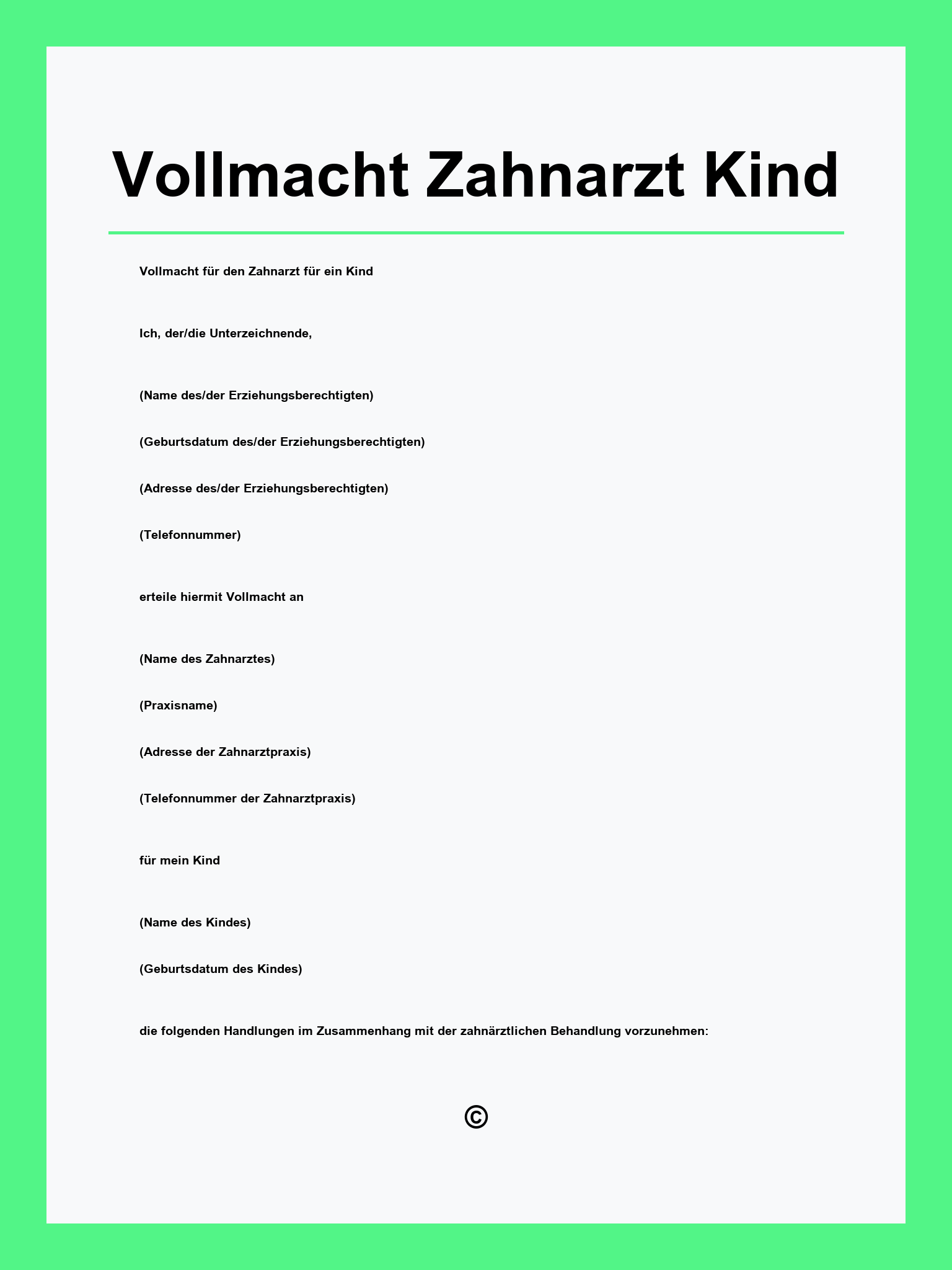 Vollmacht Zahnarzt Kind Vorlage