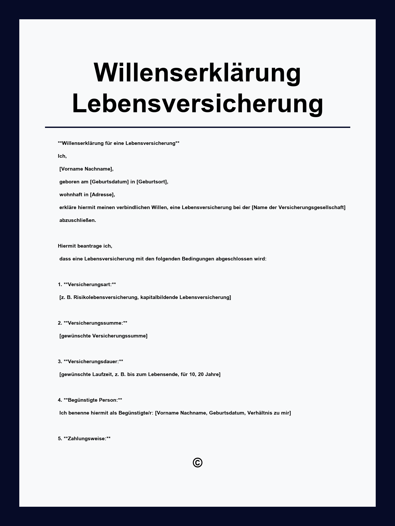 Willenserklärung Lebensversicherung Muster