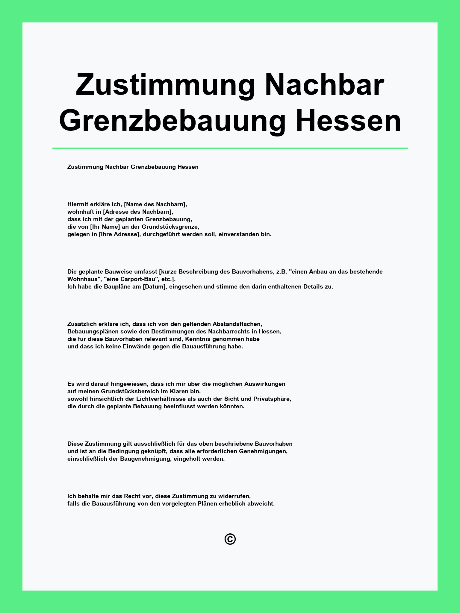Zustimmung Nachbar Grenzbebauung Muster Hessen